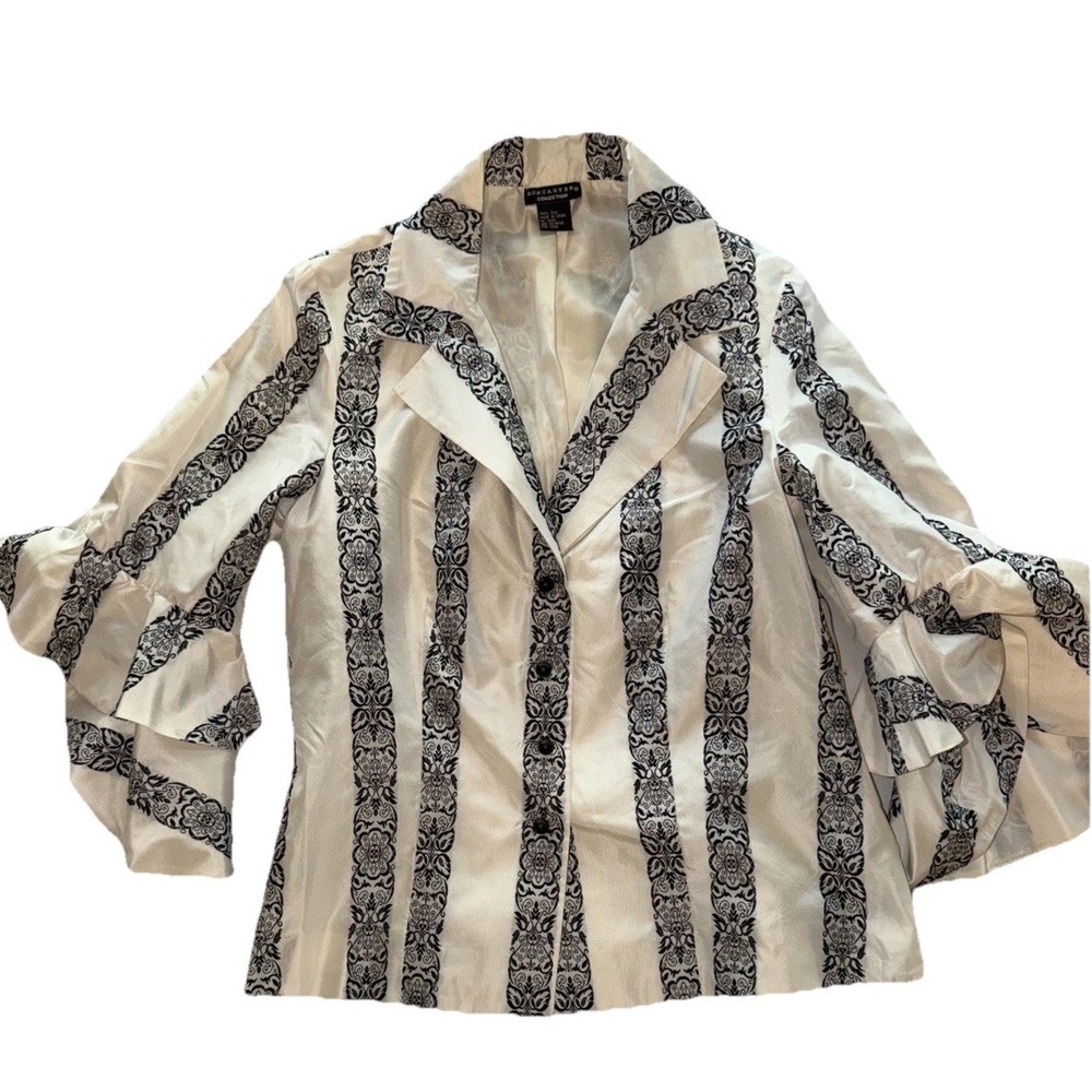 Doncaster Collection 100% Silk Blouse Size 4 Button Up Collared Flare Sleeved